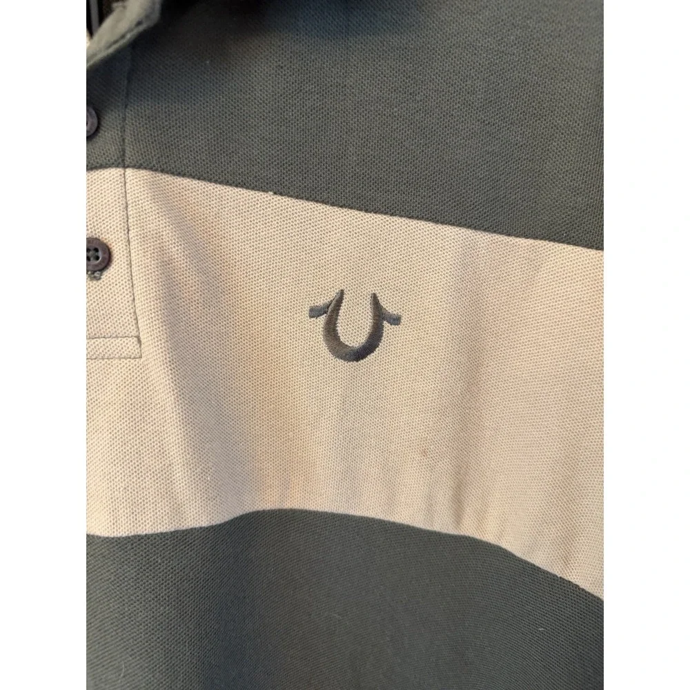 TRUE RELIGION Polo Shirt Mens Size L Green/ Beige